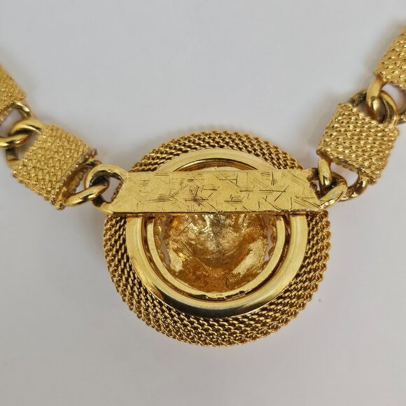 Anne Klein Vtg Lion Head Necklace Clip On Earring Set Gold Tone Statement Chunky - Picture 7 of 17